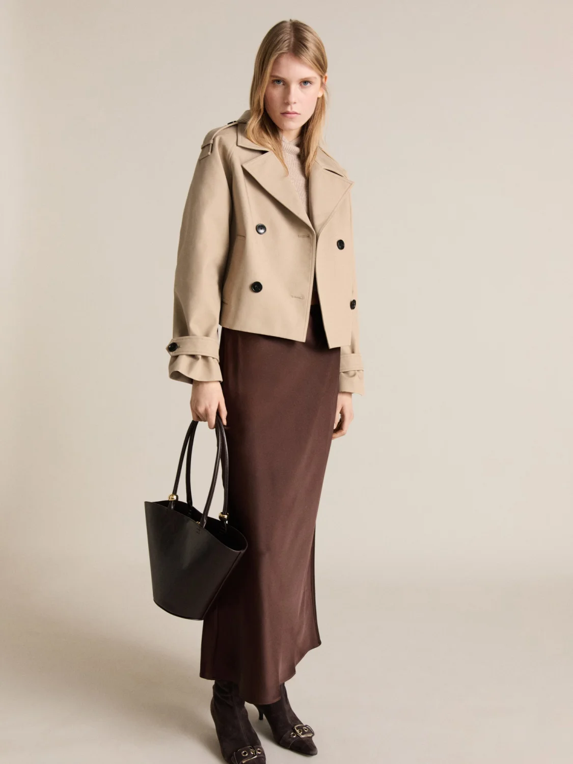 Cotton cropped trench coat