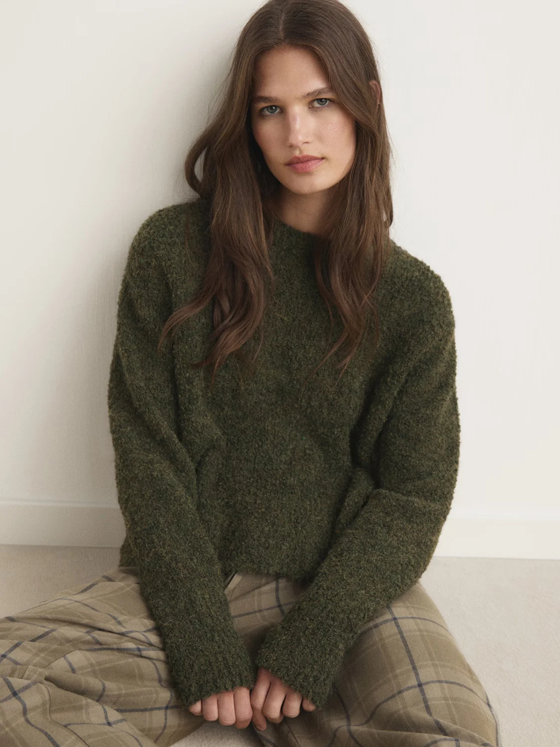High neck midi wool coat